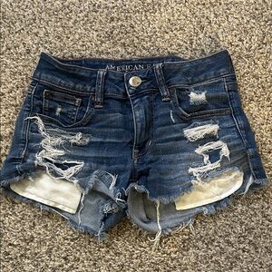 American Eagle Outfitters Women's Ripped Cutoff Dark Blue Jean Shorts